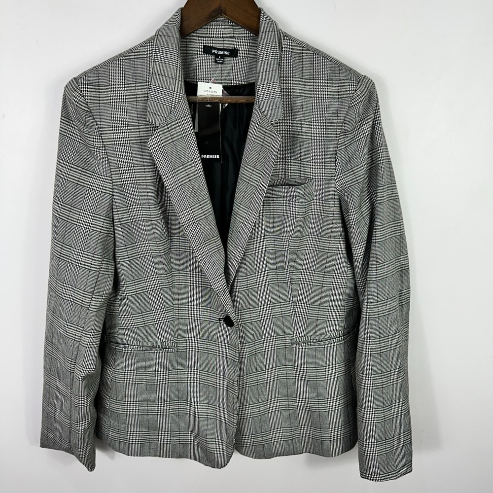 Premise Glen Plaid‎ Blazer Womens 8 Prince of Wales Check Jacket Preppy Academia